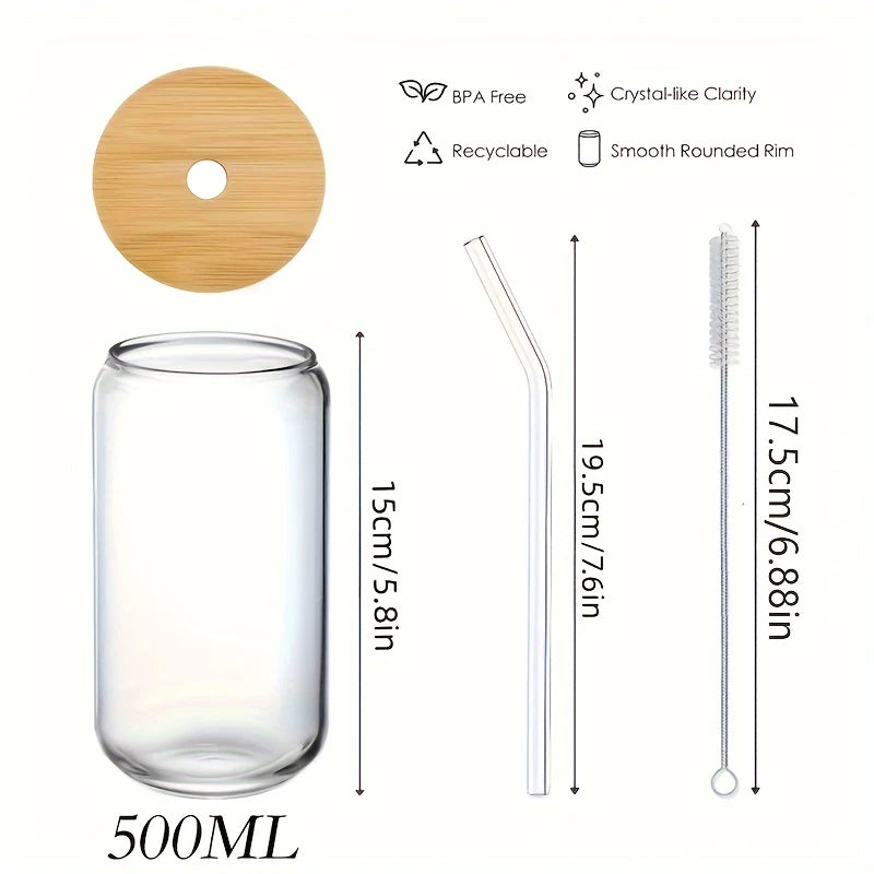 1pcs Glass Cup With Bamboo Lids