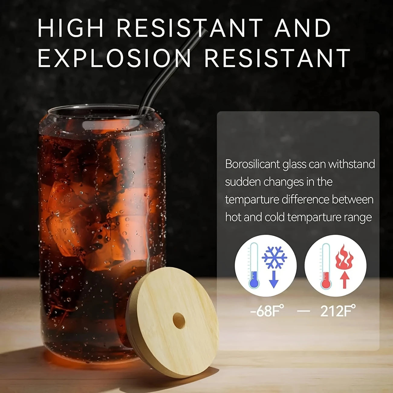 1pcs Glass Cup With Bamboo Lids