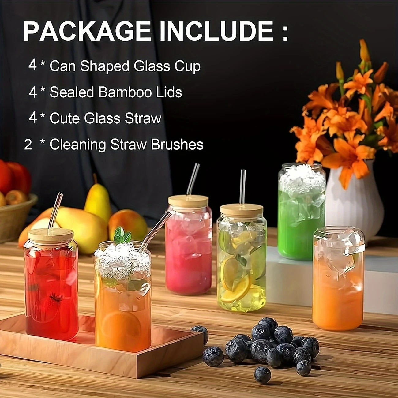1pcs Glass Cup With Bamboo Lids