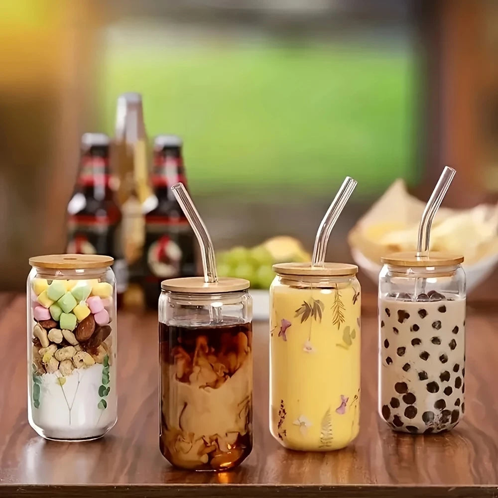 1pcs Glass Cup With Bamboo Lids