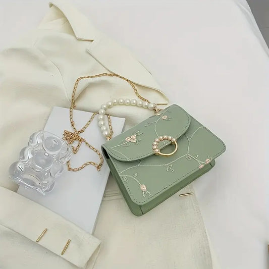 Elegant Floral Embroidered Mini Square Bag