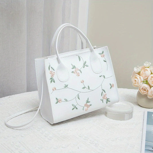 Lightweight Embroidered Floral Synthetic Leather Crossbody Bag for Women